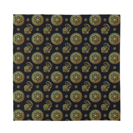 Cute Gold Boho Elephant Pattern Print Silk Bandana