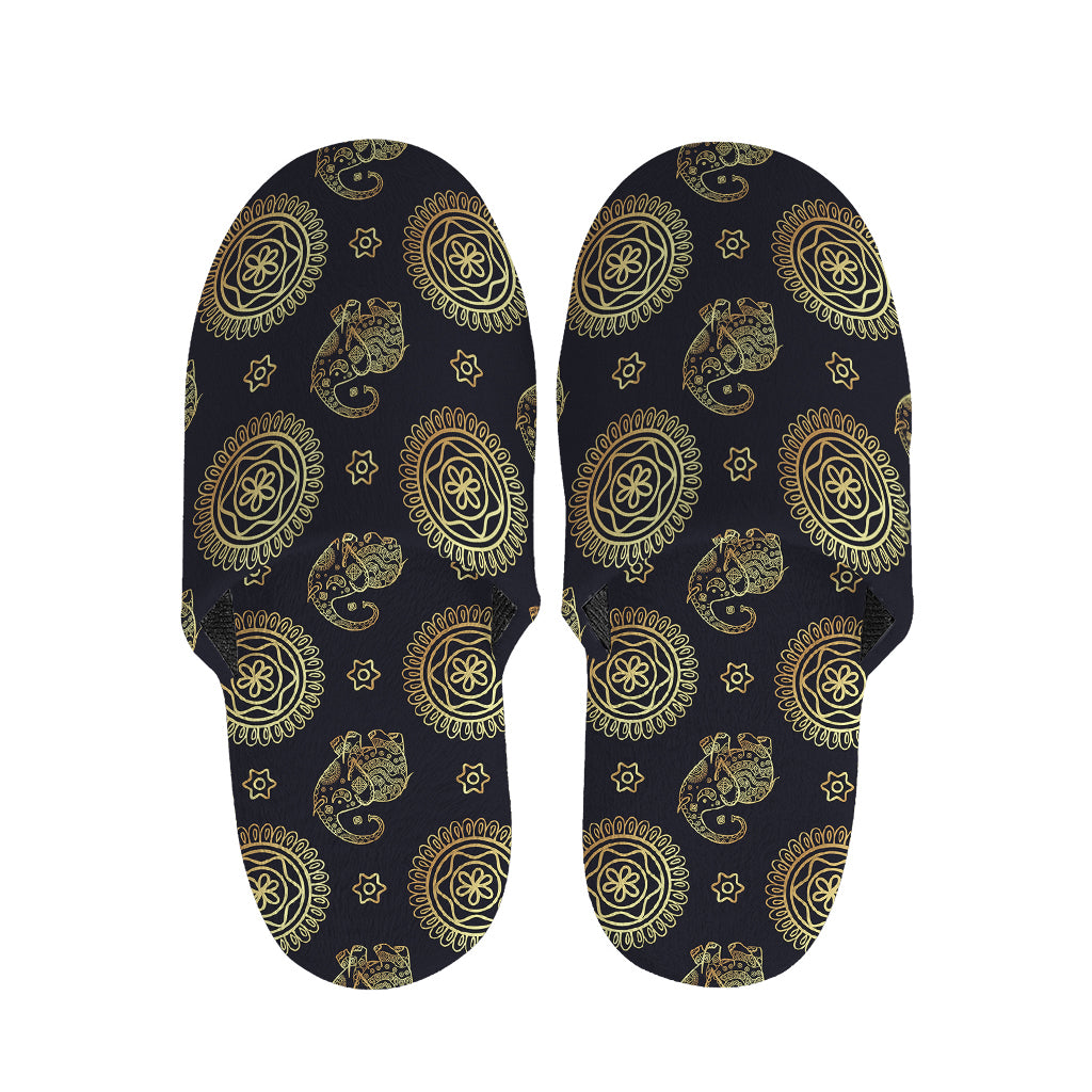 Cute Gold Boho Elephant Pattern Print Slippers