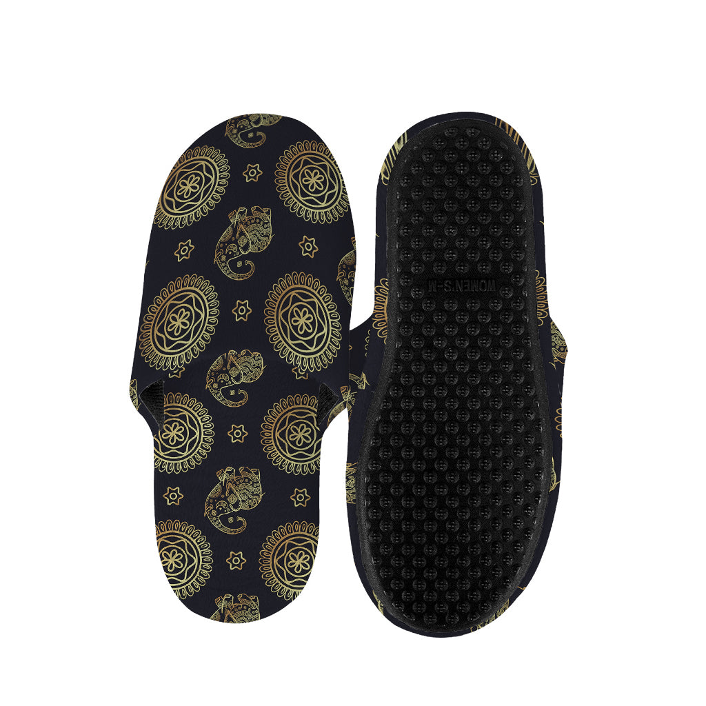 Cute Gold Boho Elephant Pattern Print Slippers