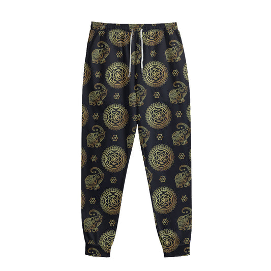 Cute Gold Boho Elephant Pattern Print Sweatpants