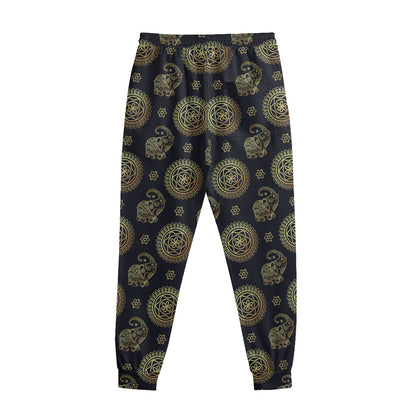 Cute Gold Boho Elephant Pattern Print Sweatpants