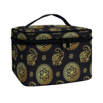 Cute Gold Boho Elephant Pattern Print Travel Makeup Bag