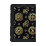 Cute Gold Boho Elephant Pattern Print Trifold Wallet