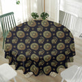 Cute Gold Boho Elephant Pattern Print Waterproof Round Tablecloth