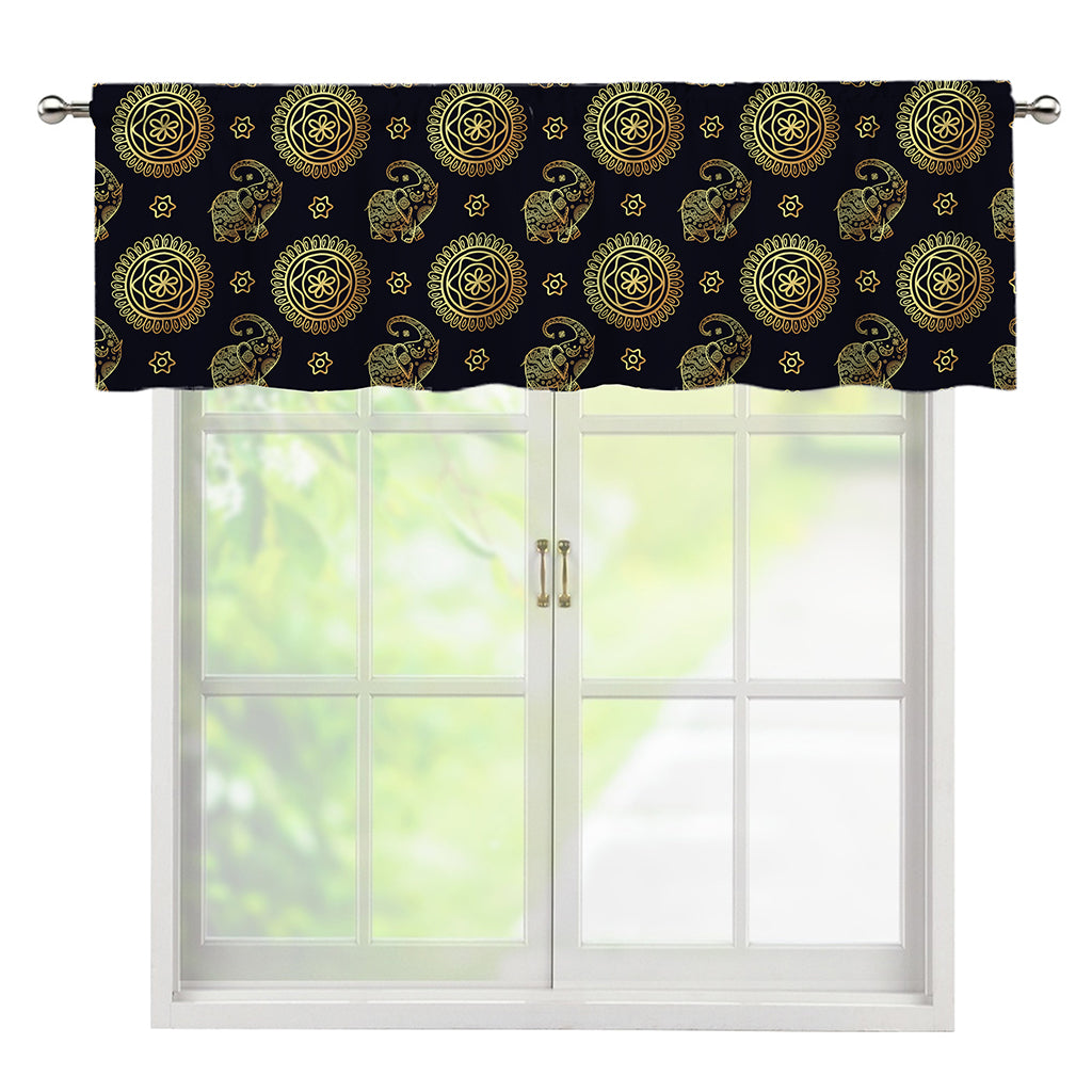 Cute Gold Boho Elephant Pattern Print Window Valance