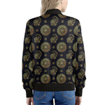 Cute Gold Boho Elephant Pattern Print Women's Bomber Jacket