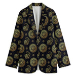 Cute Gold Boho Elephant Pattern Print Women's Cotton Blazer
