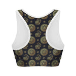 Cute Gold Boho Elephant Pattern Print Women's Sports Bra