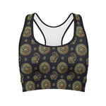 Cute Gold Boho Elephant Pattern Print Women's Sports Bra