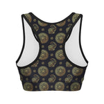 Cute Gold Boho Elephant Pattern Print Women's Sports Bra