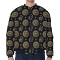 Cute Gold Boho Elephant Pattern Print Zip Sleeve Bomber Jacket