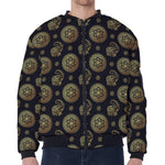 Cute Gold Boho Elephant Pattern Print Zip Sleeve Bomber Jacket