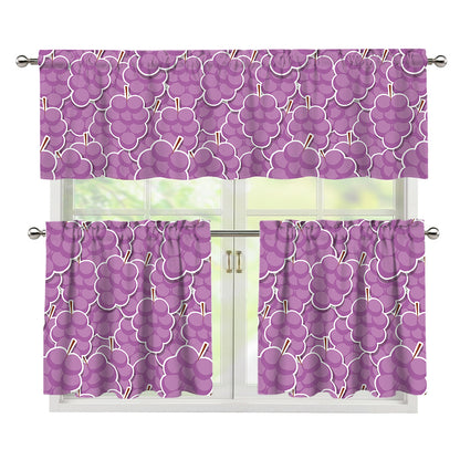 Cute Grape Pattern Print 3 Piece Kitchen Curtains