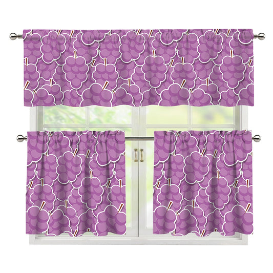 Cute Grape Pattern Print 3 Piece Kitchen Curtains
