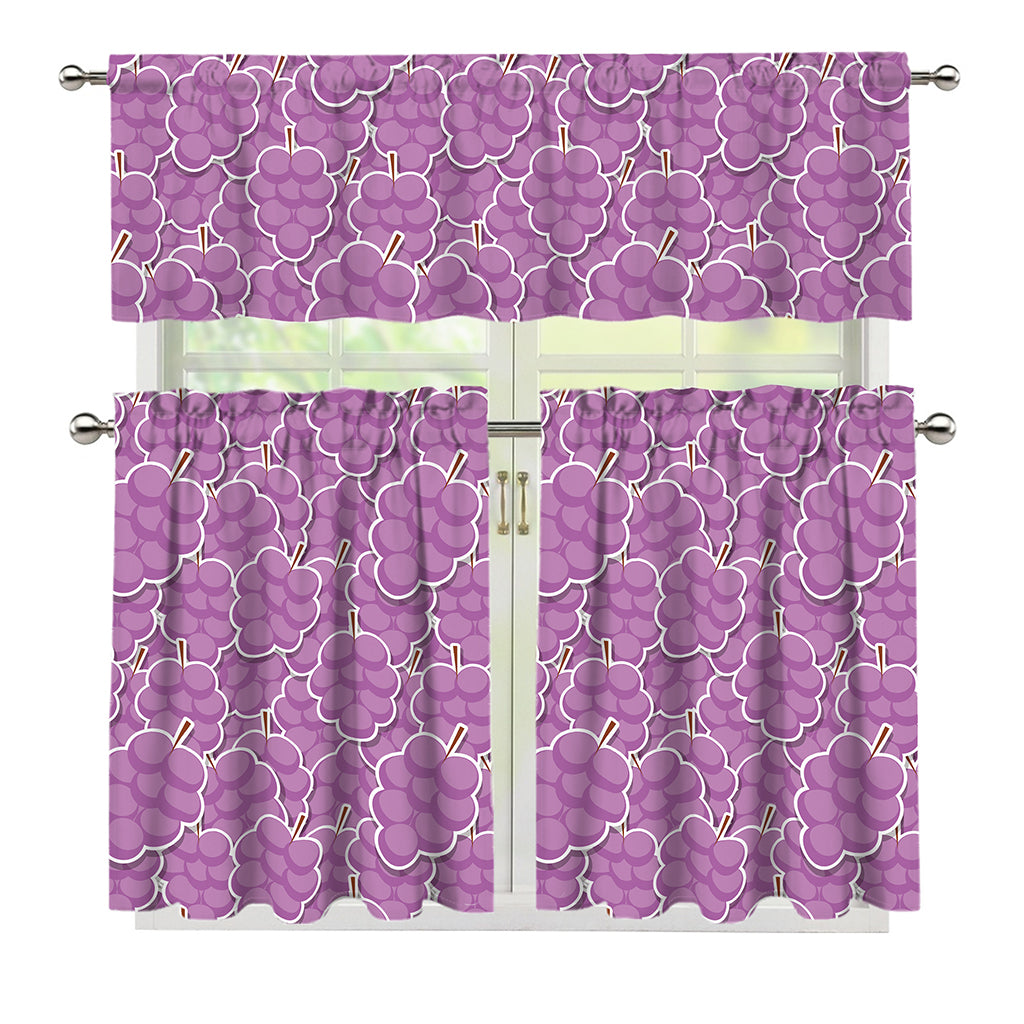 Cute Grape Pattern Print 3 Piece Kitchen Curtains