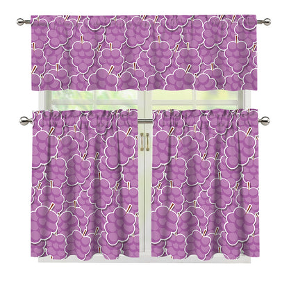 Cute Grape Pattern Print 3 Piece Kitchen Curtains