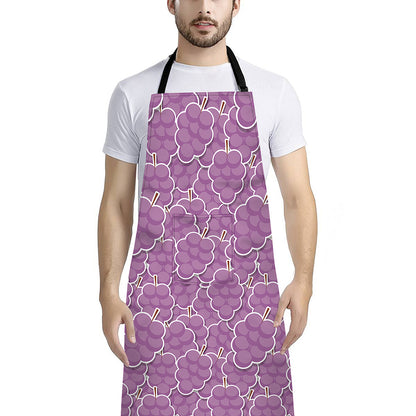 Cute Grape Pattern Print Bib Apron With Pocket