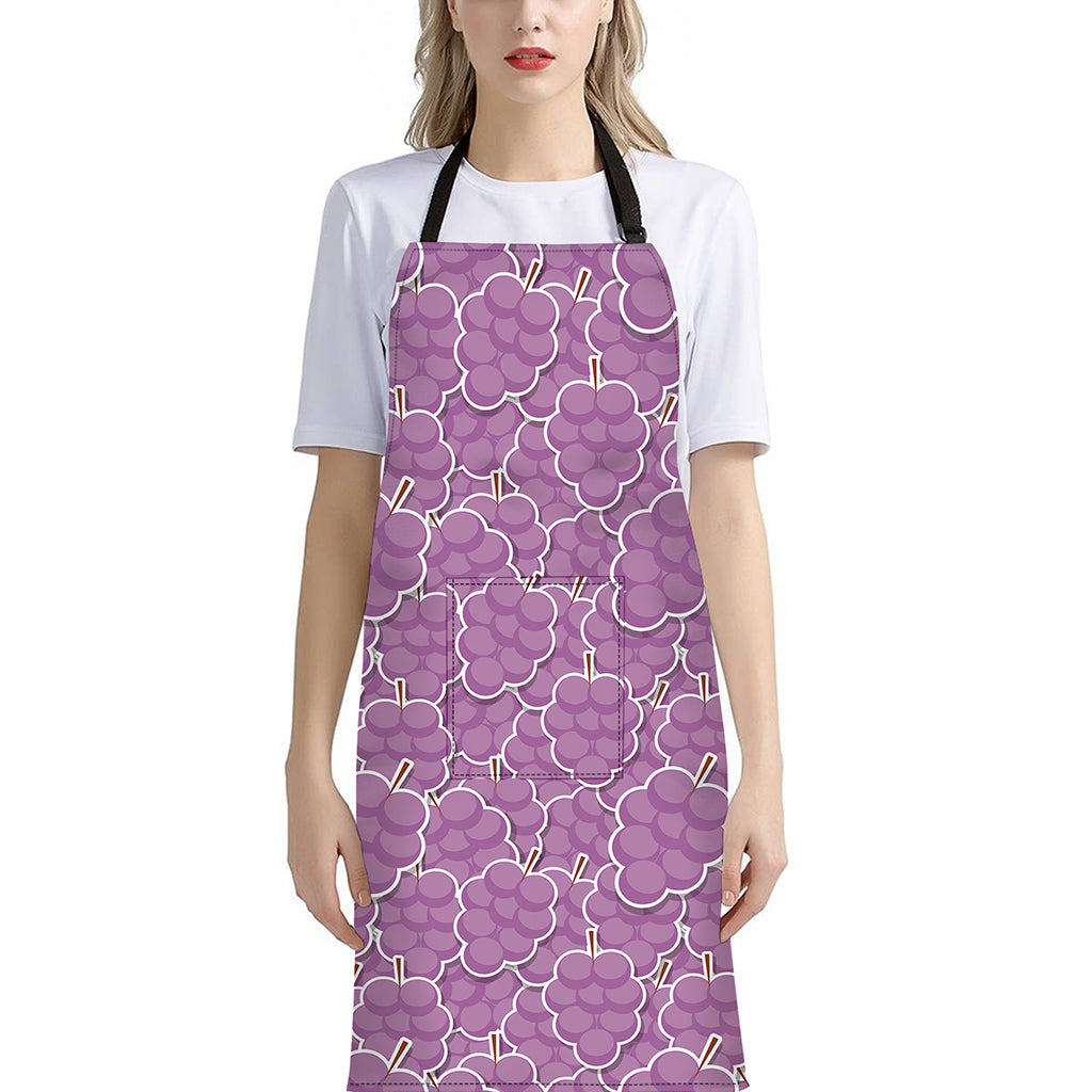 Cute Grape Pattern Print Bib Apron With Pocket