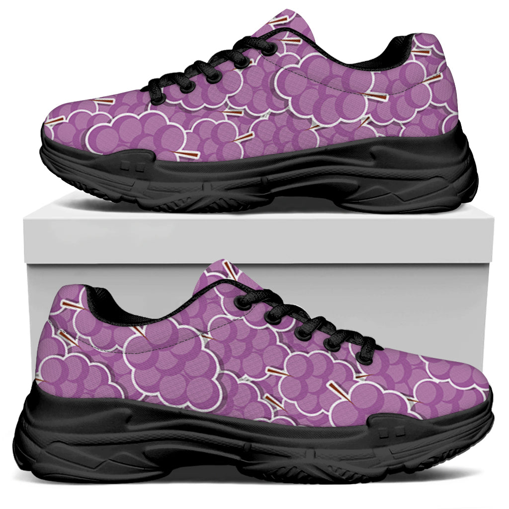Cute Grape Pattern Print Black Chunky Shoes
