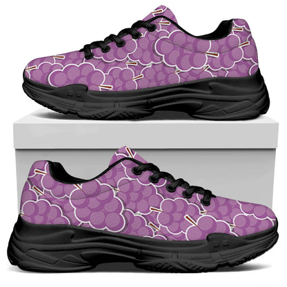 Cute Grape Pattern Print Black Chunky Shoes