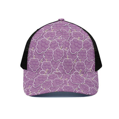 Cute Grape Pattern Print Black Mesh Trucker Cap