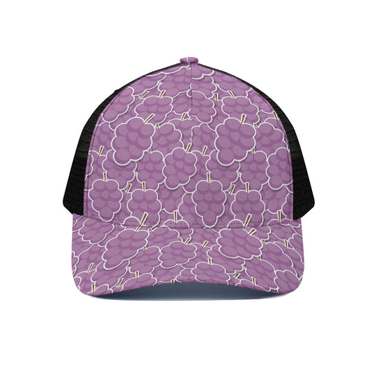 Cute Grape Pattern Print Black Mesh Trucker Cap
