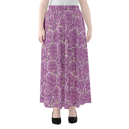 Cute Grape Pattern Print Chiffon Maxi Skirt