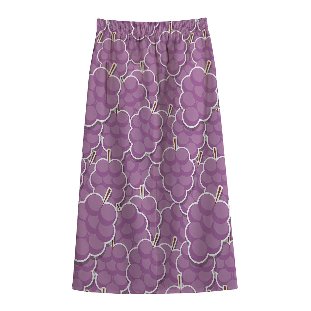 Cute Grape Pattern Print Cotton Front Slit Maxi Skirt
