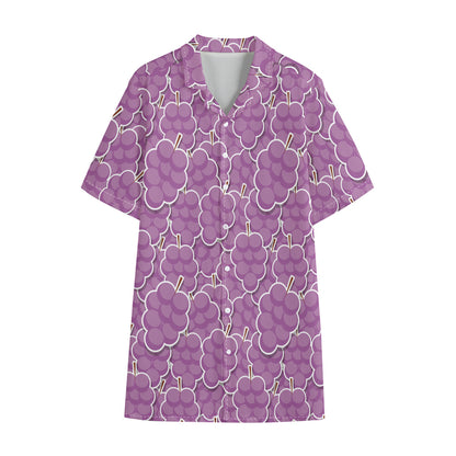 Cute Grape Pattern Print Cotton Hawaiian Shirt