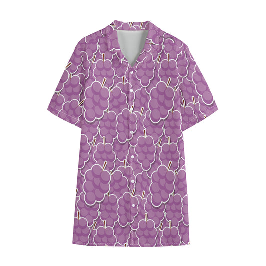 Cute Grape Pattern Print Cotton Hawaiian Shirt