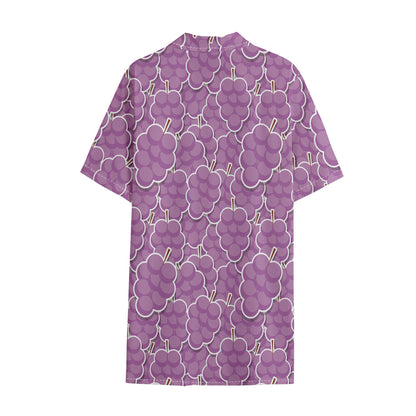 Cute Grape Pattern Print Cotton Hawaiian Shirt