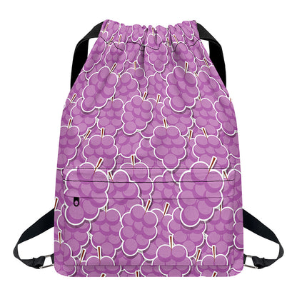 Cute Grape Pattern Print Drawstring Backpack
