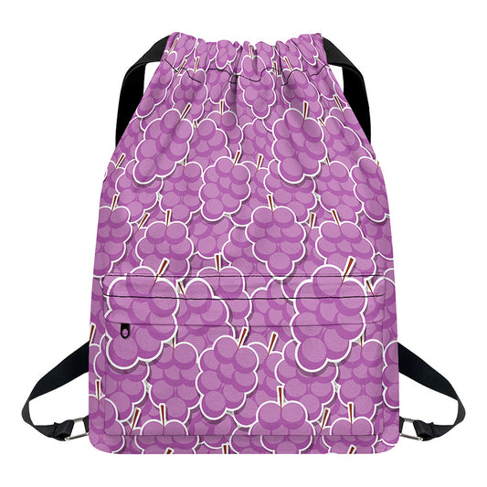 Cute Grape Pattern Print Drawstring Backpack