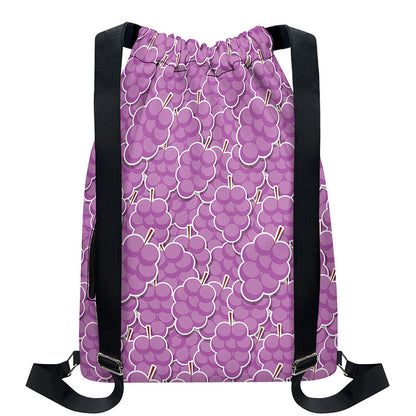 Cute Grape Pattern Print Drawstring Backpack