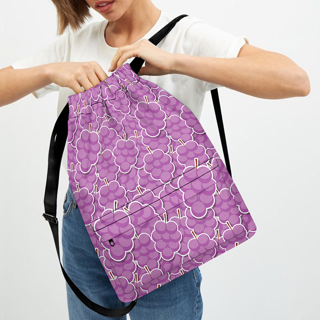 Cute Grape Pattern Print Drawstring Backpack