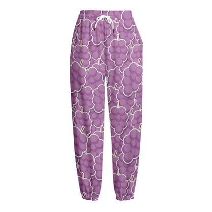 Cute Grape Pattern Print Fleece Lined Knit Pants