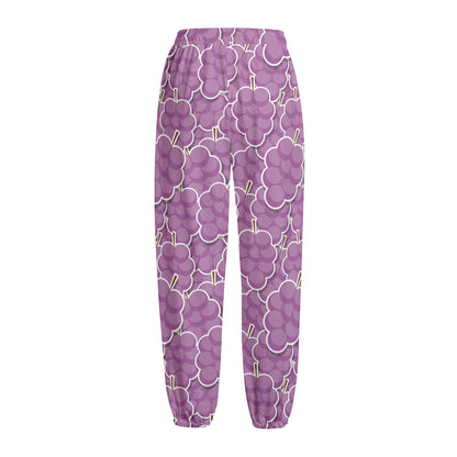 Cute Grape Pattern Print Fleece Lined Knit Pants