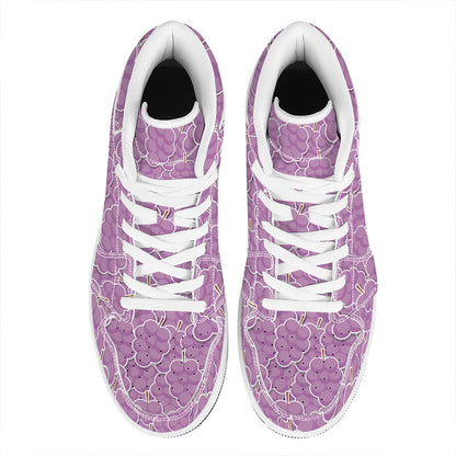 Cute Grape Pattern Print High Top Leather Sneakers