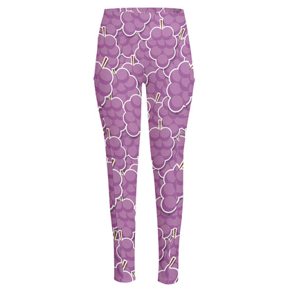 Cute Grape Pattern Print High-Waisted Pocket Leggings
