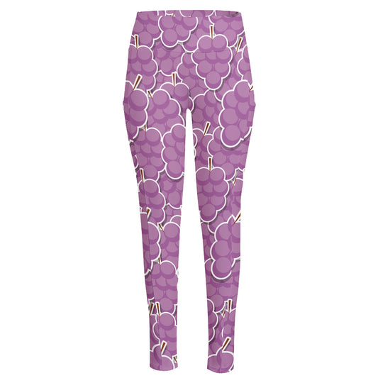 Cute Grape Pattern Print High-Waisted Pocket Leggings