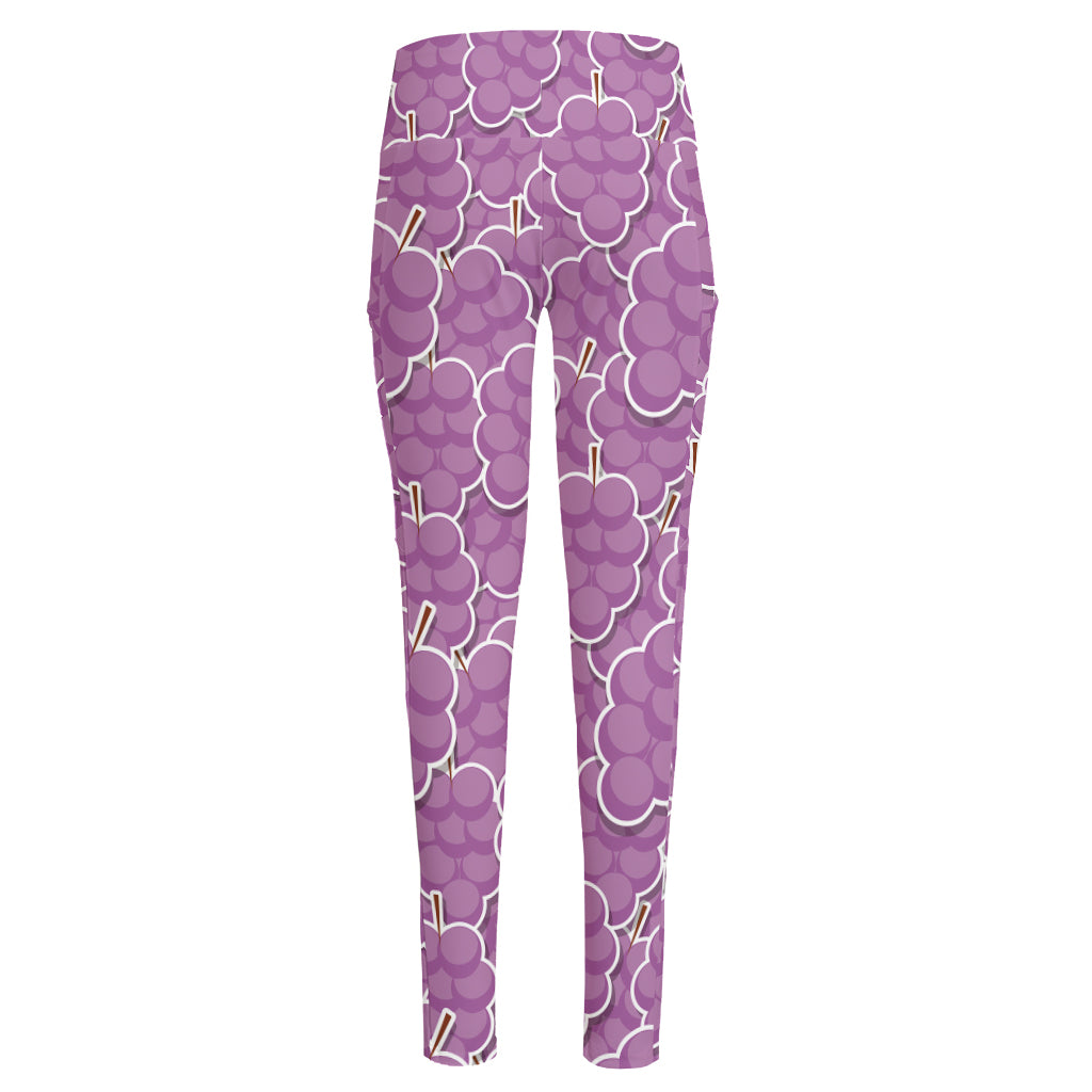 Cute Grape Pattern Print High-Waisted Pocket Leggings