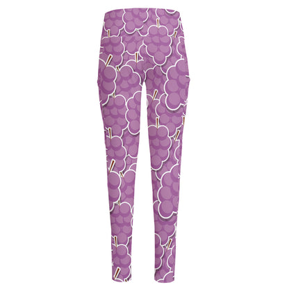 Cute Grape Pattern Print High-Waisted Pocket Leggings