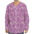 Cute Grape Pattern Print Long Sleeve Baseball Jersey