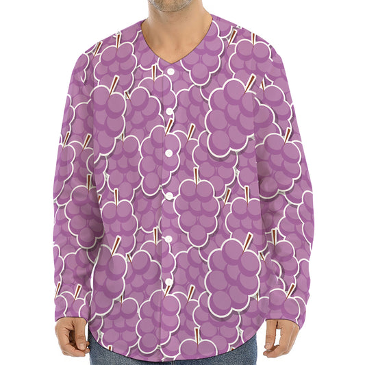 Cute Grape Pattern Print Long Sleeve Baseball Jersey