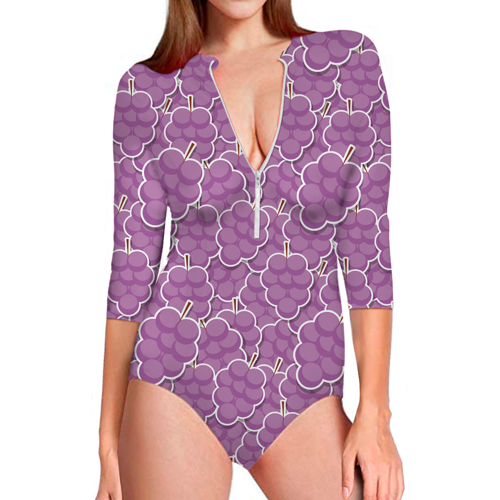 Cute Grape Pattern Print Long Sleeve Swimsuit