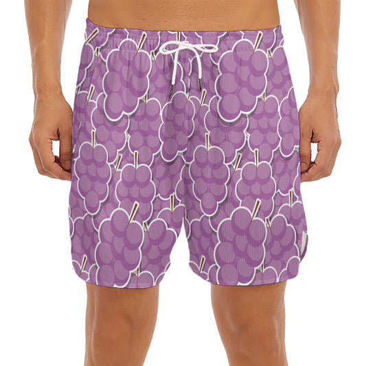 Cute Grape Pattern Print Men's Split Running Shorts