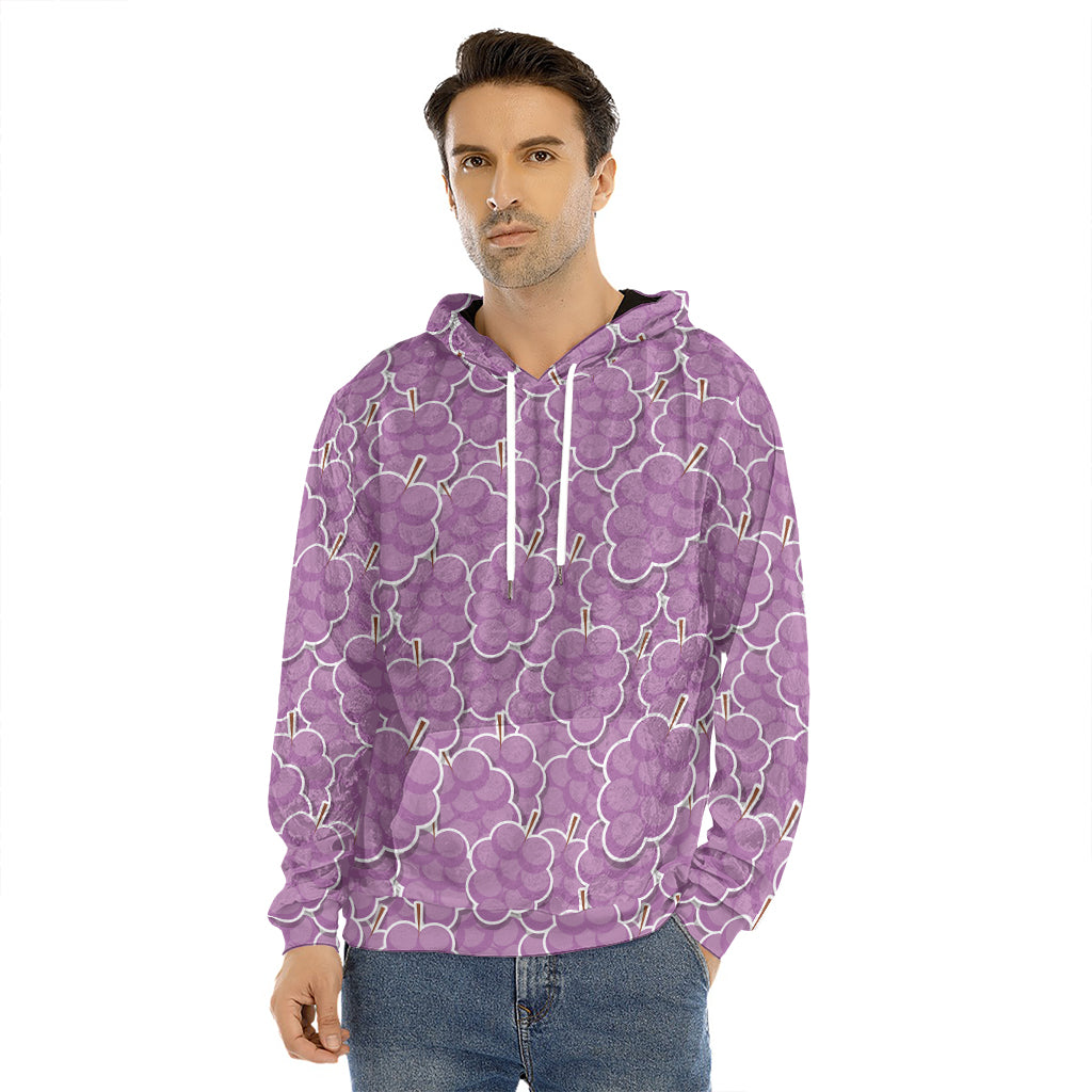 Cute Grape Pattern Print Men's Velvet Pullover Hoodie