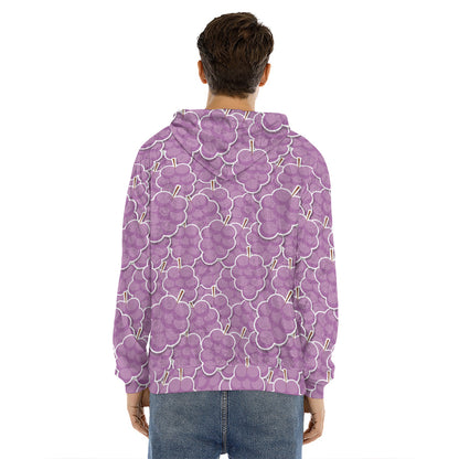 Cute Grape Pattern Print Men's Velvet Pullover Hoodie