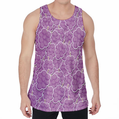 Cute Grape Pattern Print Men's Velvet Tank Top