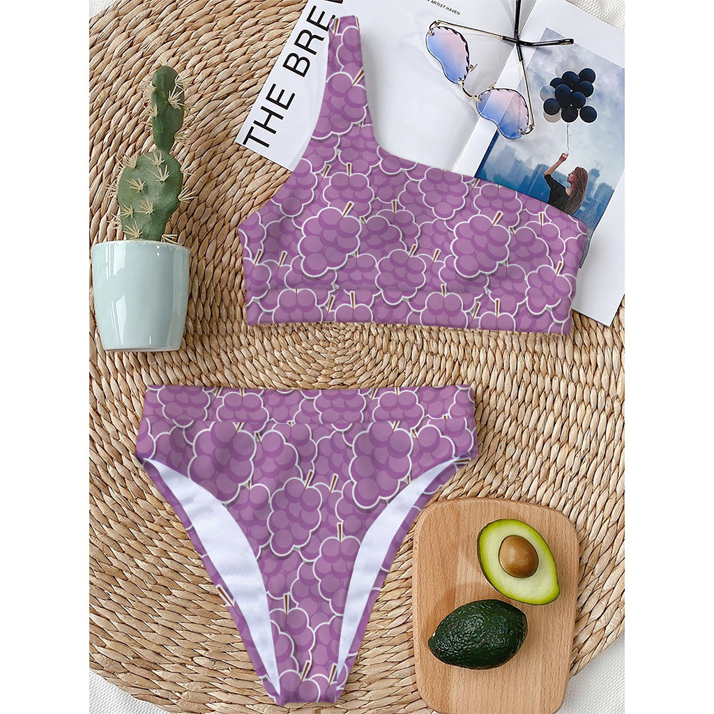 Cute Grape Pattern Print One Shoulder Bikini Top